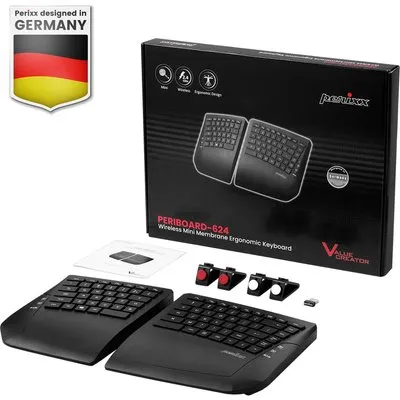 Perixx PERIBOARD-624 B DE - Kabellose ergonomische Split-Tastatur (PERIBOARD-624 B DE)