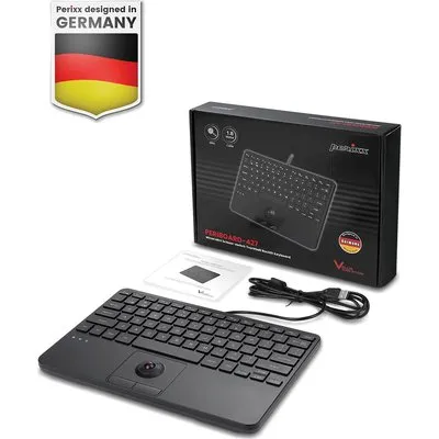 Perixx PERIBOARD-427 H DE, USB-Mini-Tastatur, Trackball, Hintergrundbeleuchtung (PERIBOARD-427 H DE)