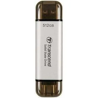 Transcend ESD300S - SSD - 512GB - extern (tragbar) - USB 3,2 Gen 2x1 (USB-C Steckverbinder) - Silber (TS512GESD300S)