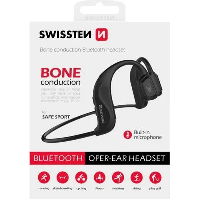 Swissten Bluetooth Earphones Bone Conduction for safe Sport, BT V5.0, black, Blister (51106090)