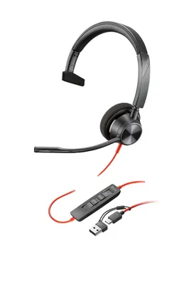 HP POLY Poly Blackwire 3310-M - Blackwire 3300 series - Headset - On-Ear - kabelgebunden - aktive Rauschunterdrückung - 3,5 mm Stecker, USB-C - Schwarz - Zertifiziert für Microsoft Teams (760Q7AA)