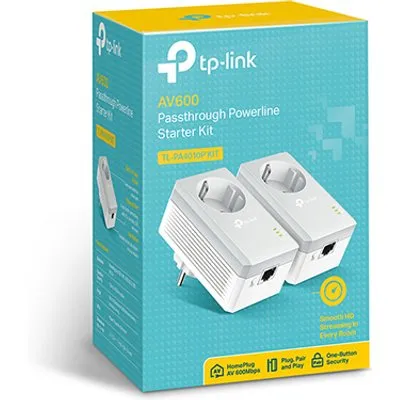 TP-LINK TL-PA4010PKIT AV600+ Powerline Kit with AC Pass Through - Bridge - HomePlug AV (HPAV) - an Wandsteckdose anschließbar (Packung von 2) (TL-PA4010PKIT)