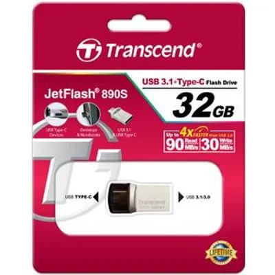 Transcend 890 32GB JetFlash - 32 GB - USB 3.1/USB 3.0 - Kappe - Schwarz - Grau - CE - FCC - BSMI - 1,43 cm (TS32GJF890S)