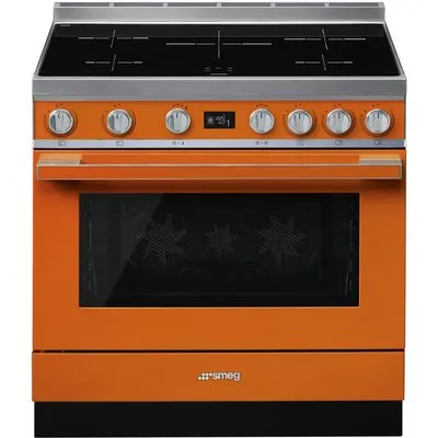 CPF9IPOR Stand-Elektroherd mit Induktionsfeld orange, 115 l, Hefeteig-Gärstufe, pyrolytische Selbstreinigung, 89,8 cm breit, A+