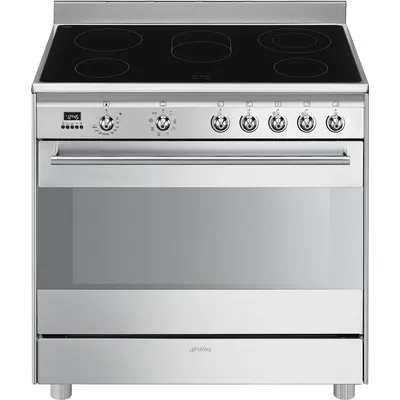 SCD91CMX9 Elektroherd mit Glaskeramikfeld edelstahl, 115 l, 90 cm breit, A, 5 Kochzonen