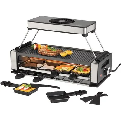 Smokeless Raclette mit Dunstabzugshaube schwarz/edelstahl