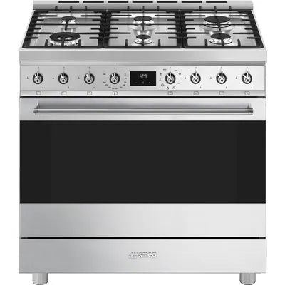 C9GMXD2 Gas-Kombi-Standherd edelstahl, 115 l, 90 cm breit, A, Classici, 6 Gaskochstellen