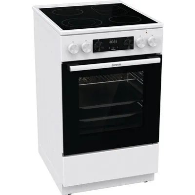 GECS5C70WA Elektroherd mit Glaskeramikfeld weiß, Pizza-Stufe, schnelles Vorheizen, rundum katalytische Selbstreinigungswände, 50 cm breit, A