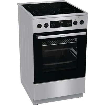 GECS5C70XPA Elektroherd mit Glaskeramikfeld edelstahl, Pizza-Stufe, schnelles Vorheizen, Rückwand katalytisch beschichtet, 50 cm breit, A, 4 Kochzonen