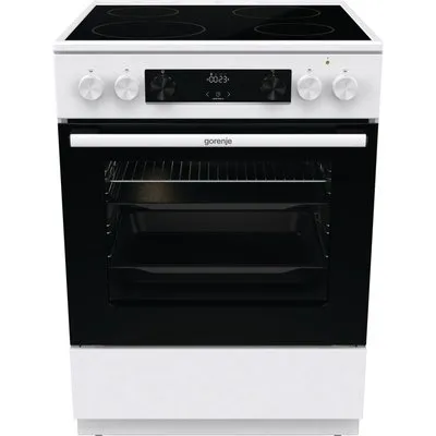 GEC6C40WD Elektroherd mit Glaskeramikfeld weiß, 71 l, Pizza-Stufe, schnelles Vorheizen, 60 cm breit, A, 4 Kochzonen