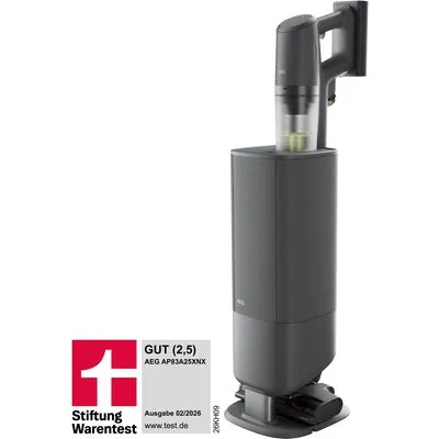 AP83A25XNX Akku-Stielstaubsauger dunkelgrau, 90 min Laufzeit, 0,4 l Staubvolumen, Hartboden-Düse, Elektro-Bodenbürste