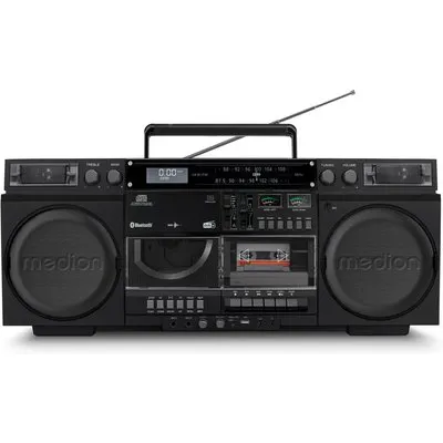 Life P66538 Boombox (MD44538) Radio-Rekorder mit CD + Kassette schwarz