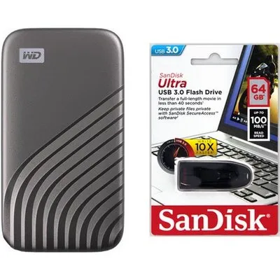 My Passport SSD USB 3.2 (1TB) Externe SSD grau inkl. Ultra USB 3.0 (64GB)