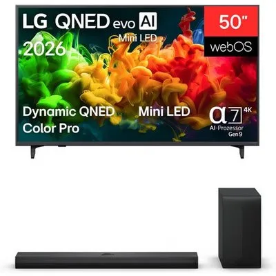 50QNED8EB3F 126 cm (50") QNED evo MiniLED AI TV inkl. DS70TY Soundbar + Subwoofer, 4K Ultra HD, Smart-TV, HDR-Wiedergabe, DVB-T2/DVB-C/DVB-S2