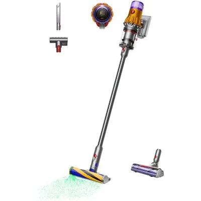 V12 Detect Slim Absolute Stielsauger nickel satin gelb/glanz nickel, 60 min Laufzeit, 0,35 l Staubvolumen, Display, Elektro-Bodenbürste
