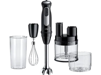 BRAUN MultiQuick 5 Pro MQ 55755M, leistungsstarker Pürierstab mit Zubehör-Set, 25 Geschwindigkeiten, Turbofunktion, Stabmixer Schwarz/Edelstahl (1000 Watt, 500 ml Mini-Küchenmaschine, 600 Messbecher)