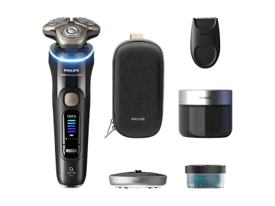 PHILIPS XP9400/31 Elektrorasierer i9000 Prestige Ultra Tiefschwarz (Triple Action Lift & Cut-Rasiersystem, NanoTech Dual Precision-Klingen, Reinigungsstation: Ja)