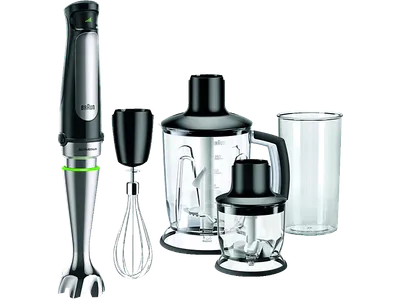 BRAUN MultiQuick 7 MQ 7045X, leistungsstarker Pürierstab mit Zubehör-Set, Stabmixer Premium Schwarz/Edelstahl (1000 Watt, 1.25 Liter Standmixer, 350 ml Kompaktzerkleinerer, 600 Mix- und Messbecher)