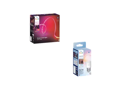 PHILIPS Hue Flux Gradient Lightstrip, 4m, lebendige Farben und Atmosphäre, Chromasync™-Farbmischung + Philips Essential E27 smarte LED Lampe, Bundle RGBWWIC