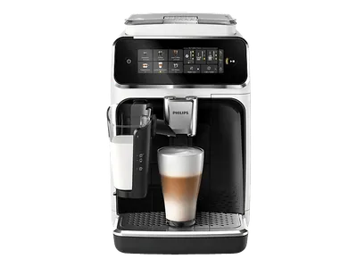 PHILIPS EP3343/50 Serie 3300 LatteGo 5 Kaffeespezialitäten Kaffeevollautomat Weiss, Klavierlack-Schwarze Arena, Edelstahl Abtropfschale