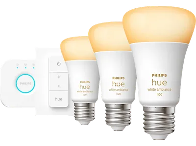 PHILIPS Hue White Ambiance E27 inkl. Dimmschalter 3x1100 3er Starter Set Warmweiß