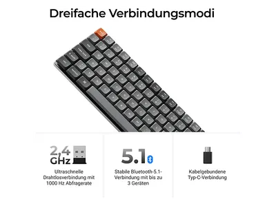 KEYCHRON K3 Max - QMK/VIA Kabellose Low Profile 75%, Mac/Win/Linux, deutsches Layout, Tastatur, Mechanisch, kabelgebunden und kabellos, Grau
