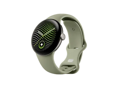 GOOGLE Pixel Watch 5 41mm WiFi Olive + Aluminiumgehäuse in Satin Pyrite Smartwatch Kautschuk, 130–215 mm,