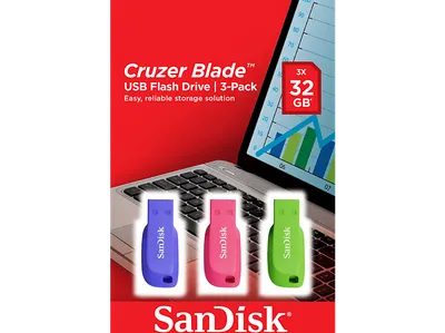 SANDISK Cruzer Blade USB-Stick, 32 GB, Violett, Pink, Grün