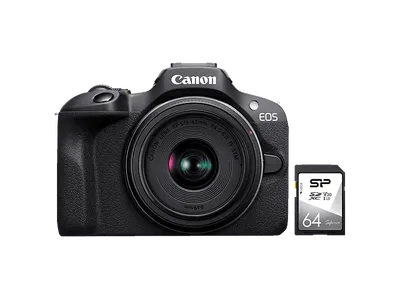 CANON EOS R100 Kit + SD Karte Systemkamera mit Objektiv 18-45 mm, 7,62 cm Display, WLAN