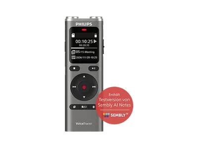 PHILIPS DVT2075 Diktiergerät, metallisches Graphitgrau, mattes Schwarz, Silber