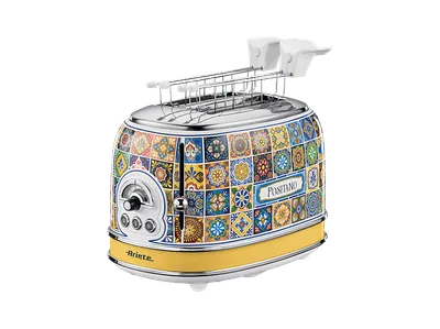 ARIETE 0155PO/02 Positano mit Sandwichzangen Toaster Mehrfarbig gemustert (815 Watt, Schlitze: 2)
