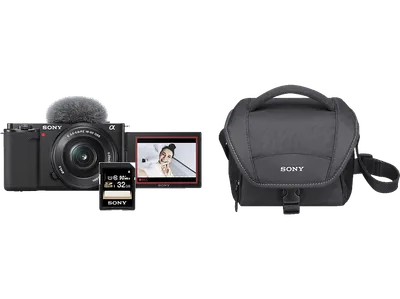 SONY Alpha ZV-E10K Kit + Tasche 64 GB Speicherkarte Systemkamera mit Objektiv 16 mm - 50 mm, 7,5 cm Display Touchscreen, WLAN
