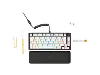 GLORIOUS GAMING GMMK Pro Black Slate 75% TKL, Gaming Tastatur, kabelgebunden, Schwarz (Barbone), Weiß (Keycaps)