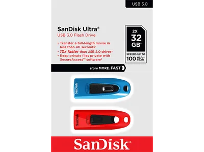 SANDISK Ultra® USB 3.0 Flash-Laufwerk USB-Stick, 32 GB, 130 Mbit/s, Blau und Rot