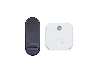 YALE Linus Smart Lock + Connect Bridge Bundle - Elektronisches Türschloss mit App-Steuerung, WLAN-Fernzugriff & Türstatus-Erkennung, Schwarz Lock,