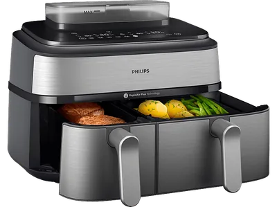 PHILIPS NA555/00 Steam Airfryer 5000 Series Dual Basket 9L Kapazität (3L+6L) Dampfgarer & Heißluftfritteuse