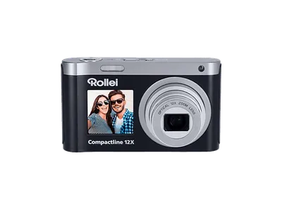 ROLLEI Compactline 12X Kompakte Digitalkamera Black / Silver, 12x opt. Zoom, 2.88" IPS LCD Rück-Display; 1.54" Front-Display