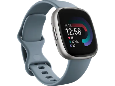 FITBIT Versa 4 Smartwatch Aluminium Elastomer, S/L, Waterfall Blue/Platinum