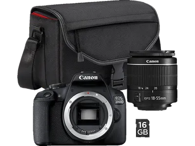 CANON EOS 2000D Kit + Tasche SB130 und Speicherkarte SD 16GB Spiegelreflexkamera, 24,1 Megapixel, 18-55 mm Objektiv (EF-S), WLAN, Schwarz