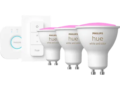 PHILIPS Hue White & Col. Amb. GU10 Dreierpack inkl. Dimmschalter Starter Set Mehrfarbig