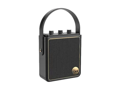 PEAQ ICONIC Vibe 5, PPA 540-RW Retro Bluetooth Lautsprecher, Schwarz mit goldenen Elementen, Wasserfest