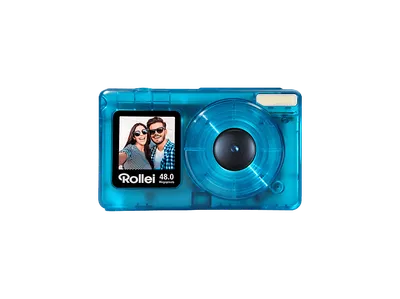 ROLLEI Compactline Pocket Kompakte Digitalkamera Blau, Nein opt. Zoom, 2.4" IPS Rück-Display; 1.3" Front-Display