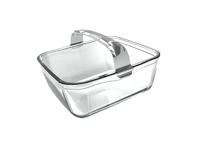 PYREX Airfryer Glasschale rechteckig mit Sicherheitsgriff, 2,0 L, 18x20x8 cm Auflaufform Transparent / Edelstahl