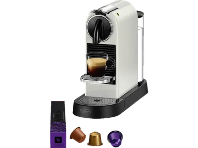 DELONGHI Citiz EN167.W Nespresso EN167.B, stylisch schlankes Design auch für hohe Gläser, schnelle Aufheizzeit, einfache Bedienung, Kapselmaschine Weiß