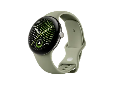 GOOGLE Watch 5 45mm WiFi Olive + Aluminiumgehäuse in Satin Pyrite Smartwatch Kautschuk, 150-215 mm,