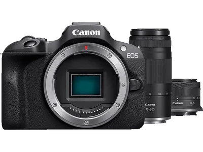 CANON EOS R100 Double Zoom Kit Systemkamera mit Objektiv 18-45 mm + 75-300 mm, 7,62 cm Display, WLAN