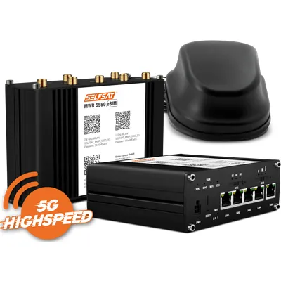SELFSAT MWR 5550 eSIM 5G Cat 19 WLAN Router bis 3,3 Gbps inkl. SELFSAT 5G Antenne schwarz