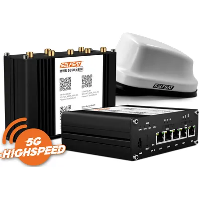 SELFSAT MWR 5550 eSIM 5G Cat 19 WLAN Router bis 3,3 Gbps inkl. SELFSAT 5G Antenne weiß