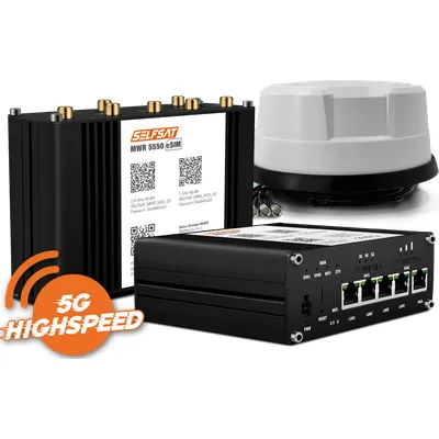 SELFSAT MWR 5550 eSIM 5G Cat 19 WLAN Router bis 3,3 Gbps inkl. Panorama Antenne weiß