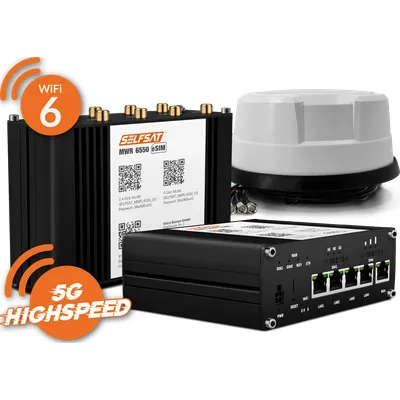 SELFSAT MWR 6550 eSIM 5G Cat 19 WiFi 6 WLAN Router bis 3,4 Gbps inkl. Panorama Antenne weiß